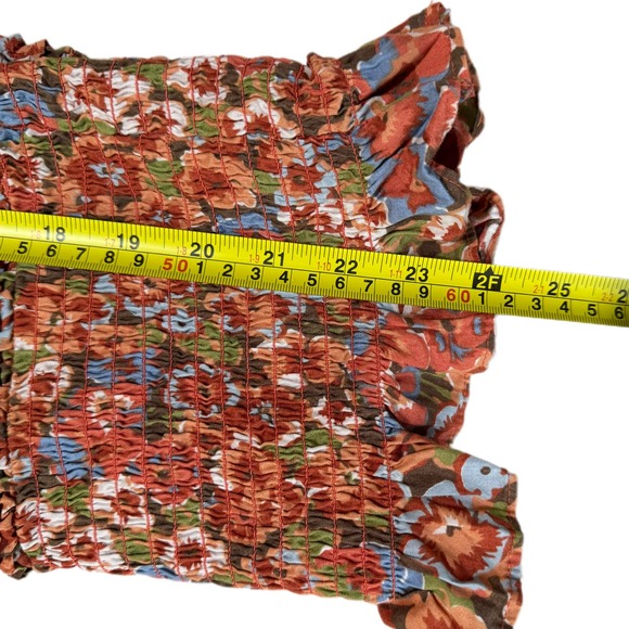 House of Harlow 1960 Womens Floral Boho Ruffle Neck Smocked Top Multicolor Sz XL - Picture 7 of 10
